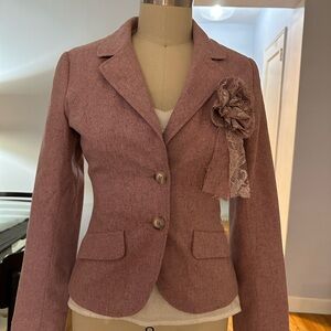 Elegant Pink Women's Blazer with Floral Accent